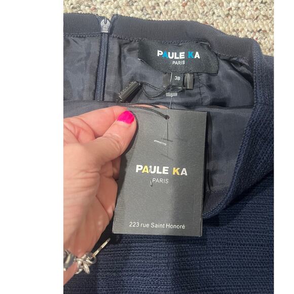 NWT Paule Ka Blue Skirt Cotton Slit Pockets Zip Closure Textured Designer Sz 6 - Picture 7 of 9